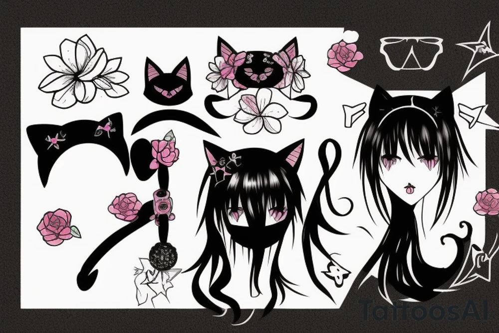 Goth girl with cat ears tattoo idea