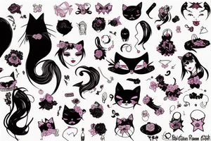 Goth girl with cat ears tattoo idea