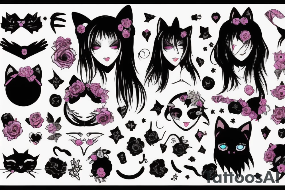 Goth girl with cat ears tattoo idea