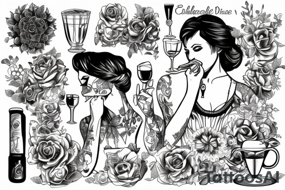 Girl drinking from chalice tattoo idea