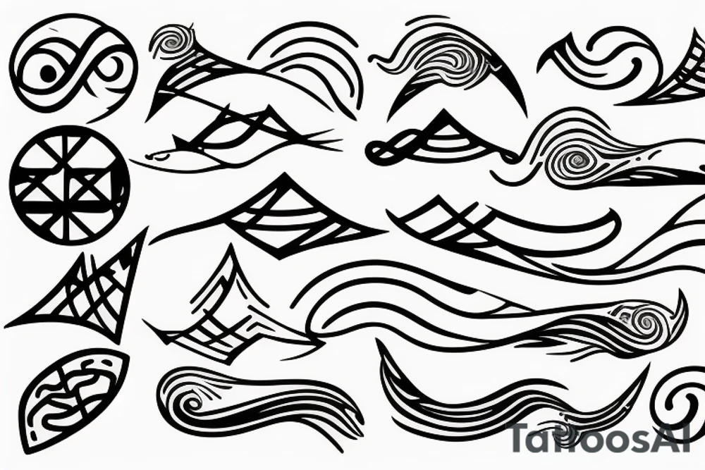 Minimalistic abstract Hybrid or sound and ocean waves tattoo idea