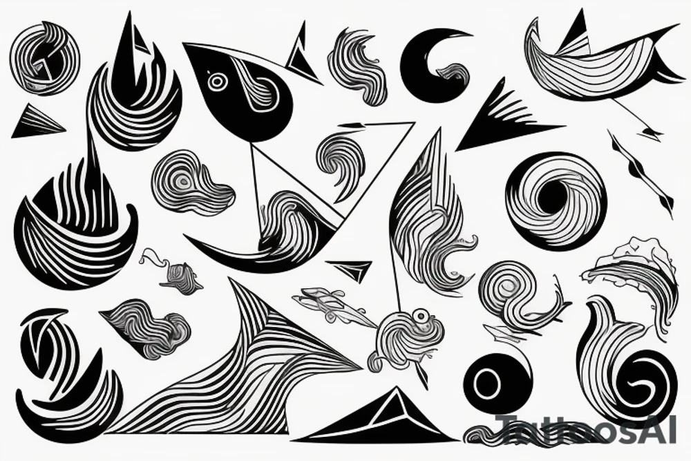 Minimalistic abstract Hybrid or sound and ocean waves tattoo idea