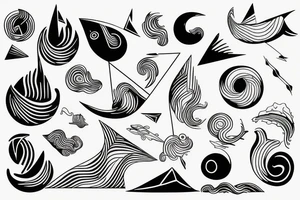Minimalistic abstract Hybrid or sound and ocean waves tattoo idea