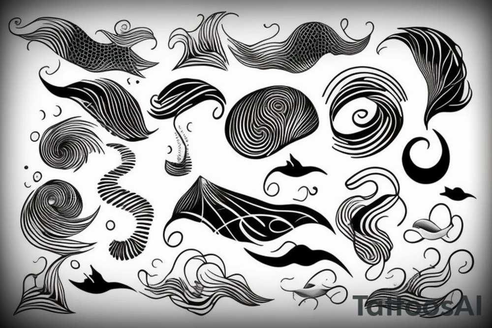 Minimalistic abstract Hybrid or sound and ocean waves tattoo idea