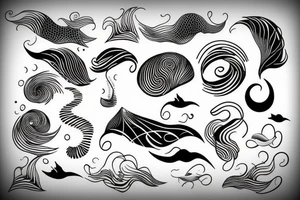 Minimalistic abstract Hybrid or sound and ocean waves tattoo idea