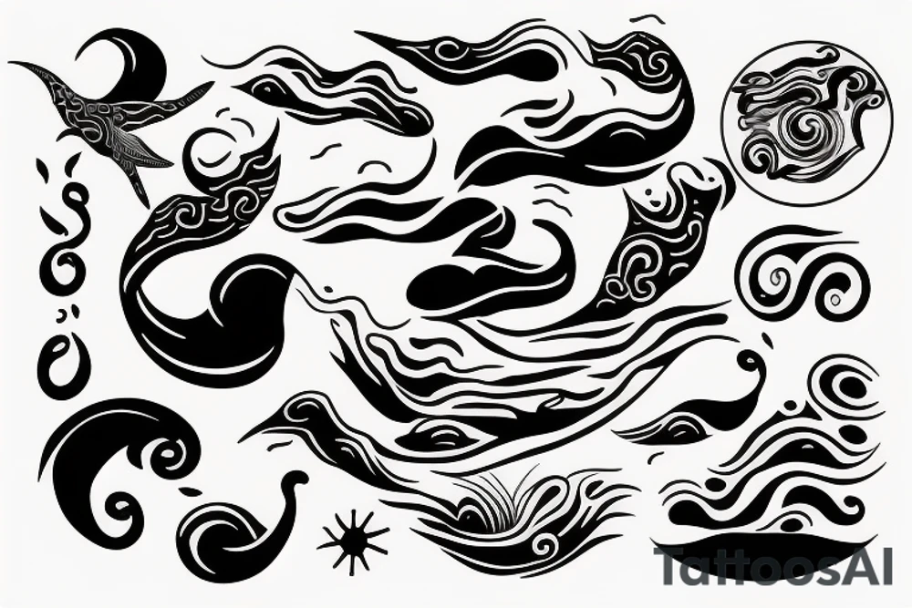 Minimalistic abstract Hybrid or sound and ocean waves tattoo idea