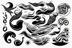 Minimalistic abstract Hybrid or sound and ocean waves tattoo idea