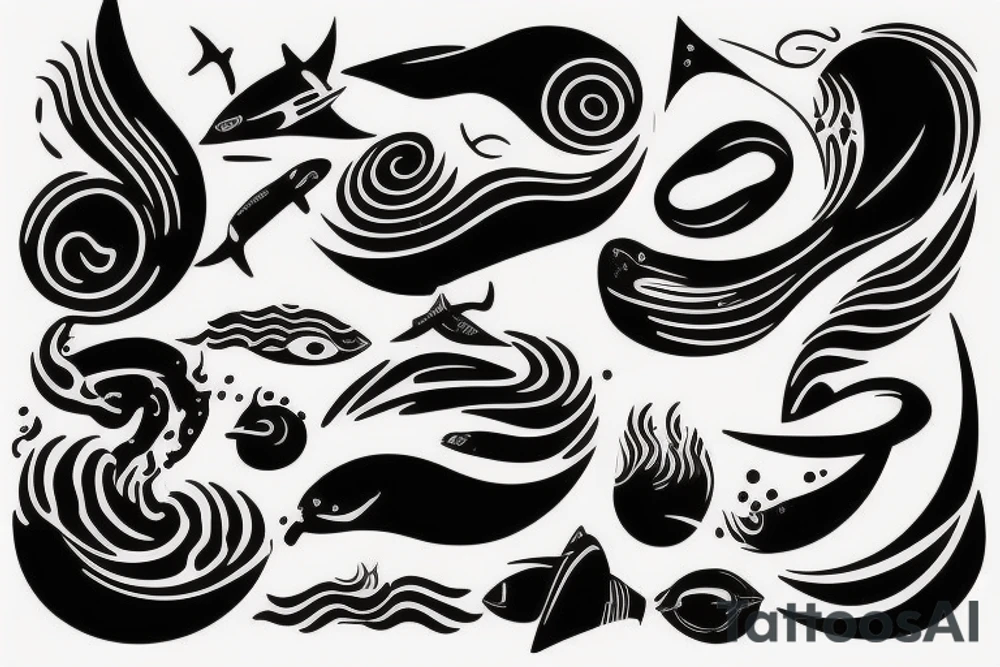 Minimalistic abstract Hybrid or sound and ocean waves tattoo idea