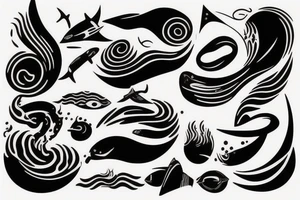 Minimalistic abstract Hybrid or sound and ocean waves tattoo idea