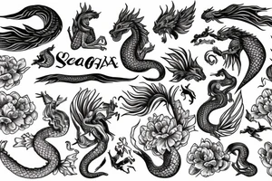 Saint Olga, dragon, peonie, seahorse, mermaid, phenix tattoo idea