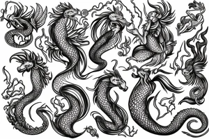 Saint Olga, dragon, peonie, seahorse, mermaid, phenix tattoo idea