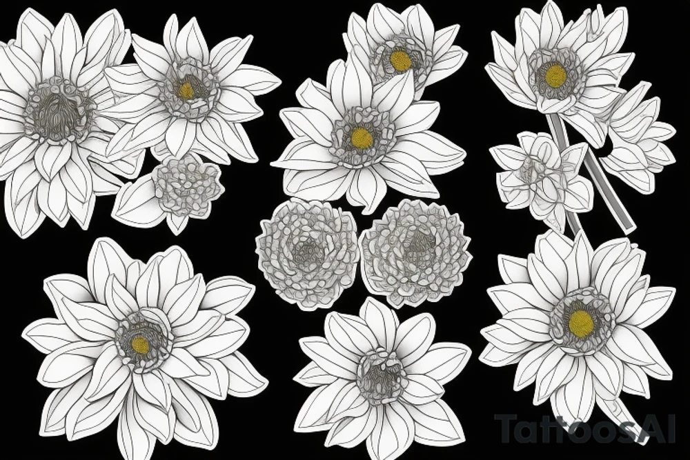 Narcissus and chrysanthemum flower bouquet tattoo idea