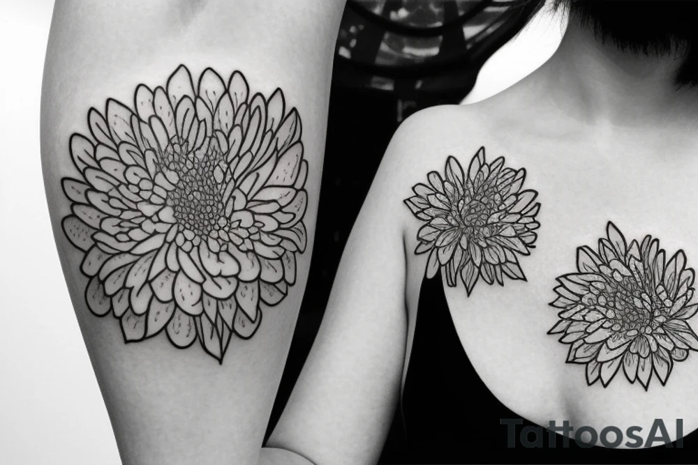 Narcissus and chrysanthemum flower bouquet tattoo idea