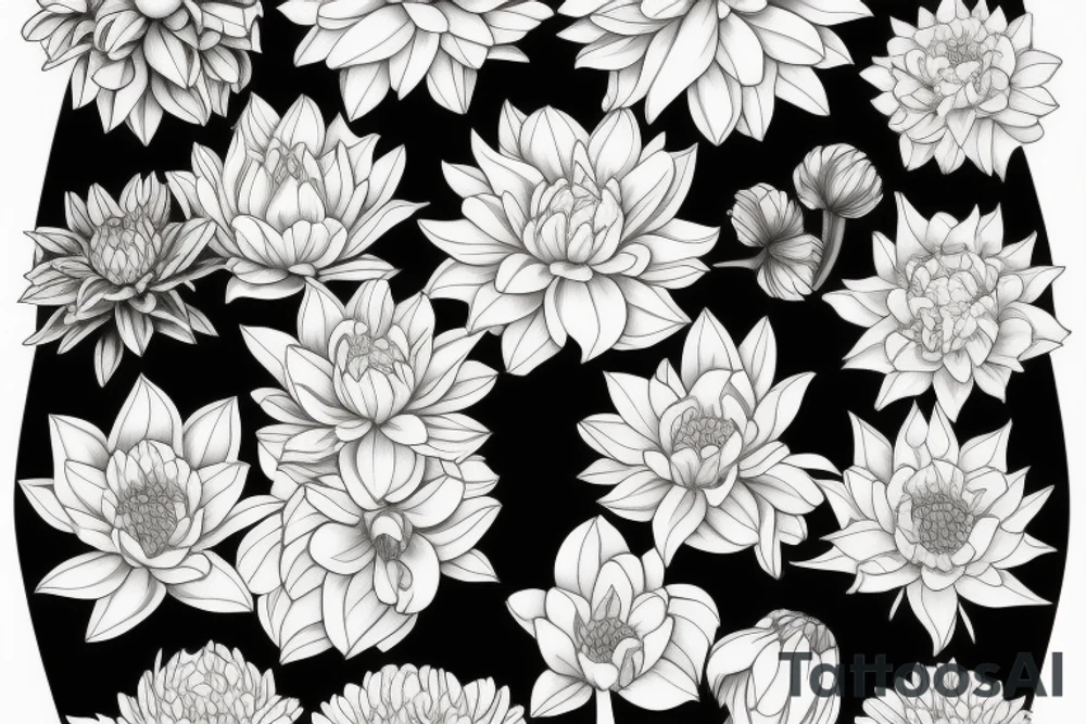 Narcissus and chrysanthemum flower bouquet tattoo idea