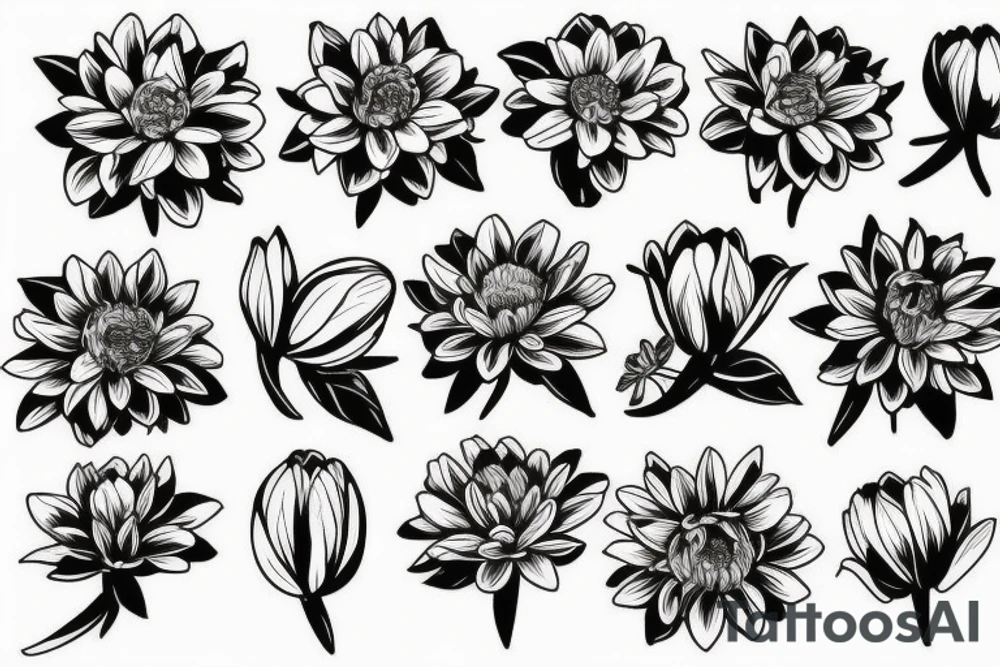 Narcissus and chrysanthemum flower bouquet tattoo idea
