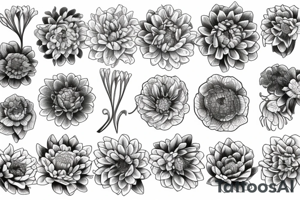 Narcissus and chrysanthemum flower bouquet tattoo idea