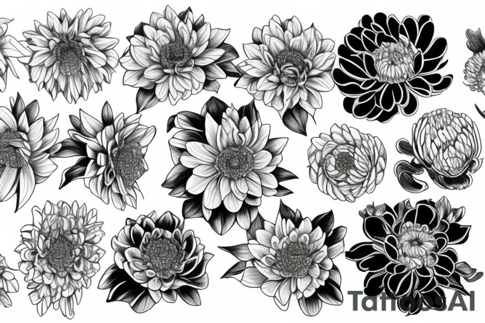 Narcissus and chrysanthemum flower bouquet tattoo idea