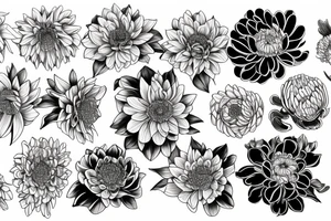 Narcissus and chrysanthemum flower bouquet tattoo idea