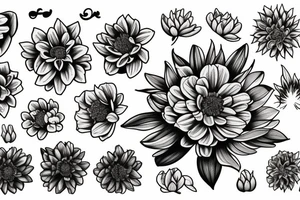 Narcissus and chrysanthemum flower bouquet tattoo idea