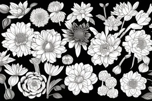 Narcissus and chrysanthemum flower bouquet tattoo idea