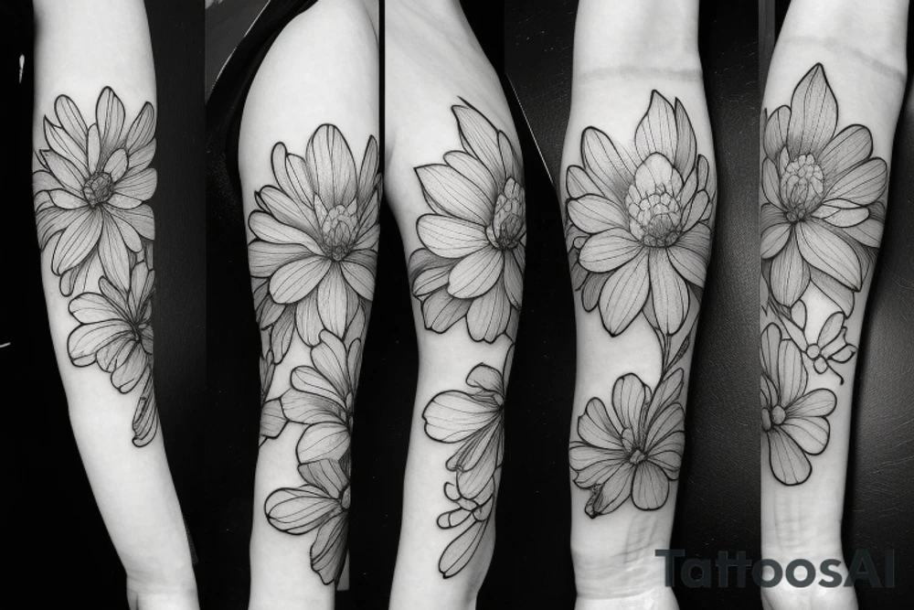 Narcissus and chrysanthemum simple strand flower bouquet tattoo idea