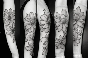 Narcissus and chrysanthemum simple strand flower bouquet tattoo idea