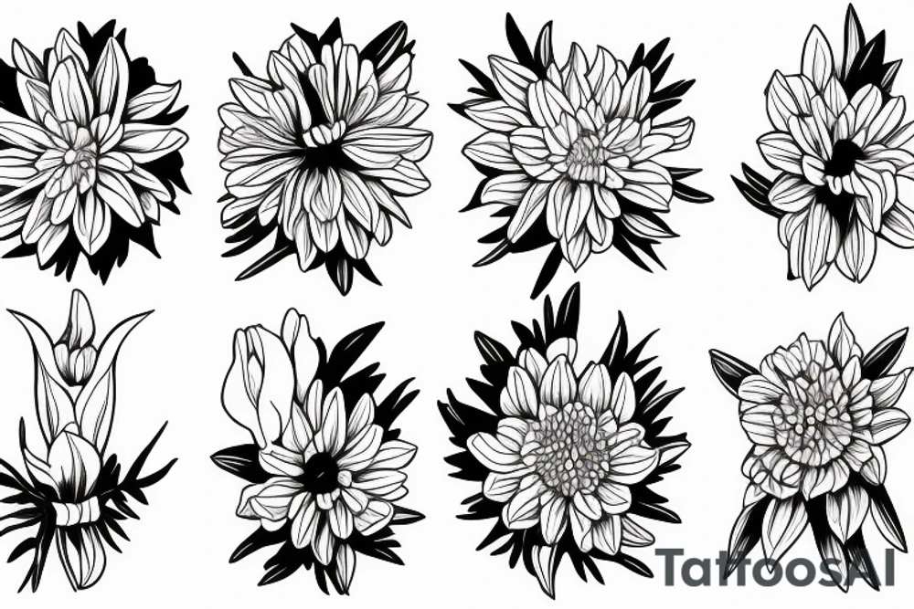 Narcissus and chrysanthemum simple strand flower bouquet tattoo idea