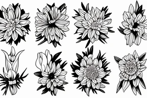 Narcissus and chrysanthemum simple strand flower bouquet tattoo idea
