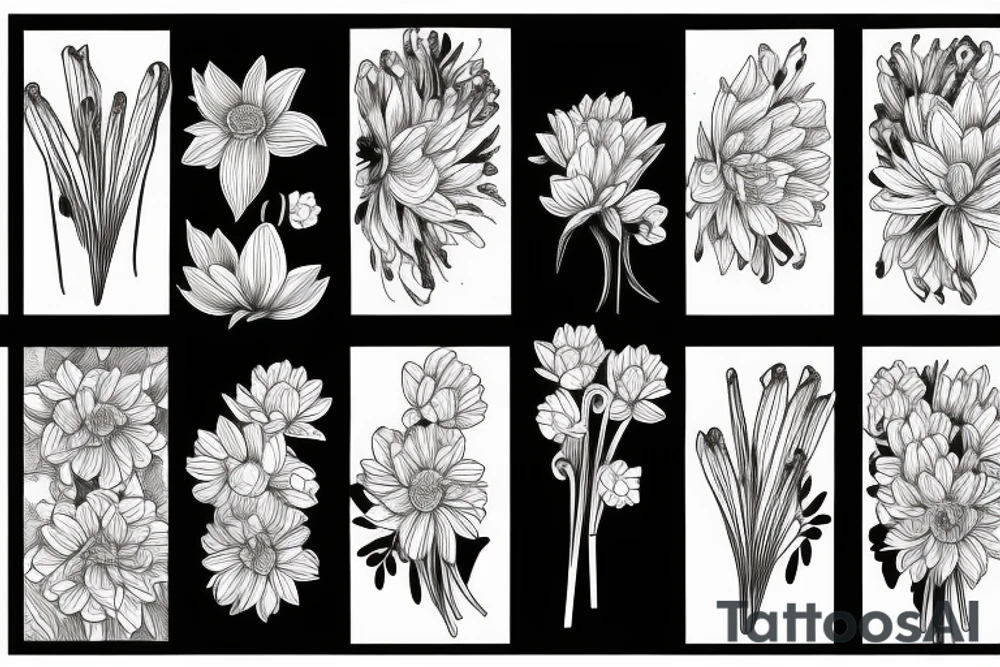 Narcissus and chrysanthemum simple strand flower bouquet tattoo idea