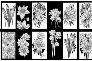 Narcissus and chrysanthemum simple strand flower bouquet tattoo idea