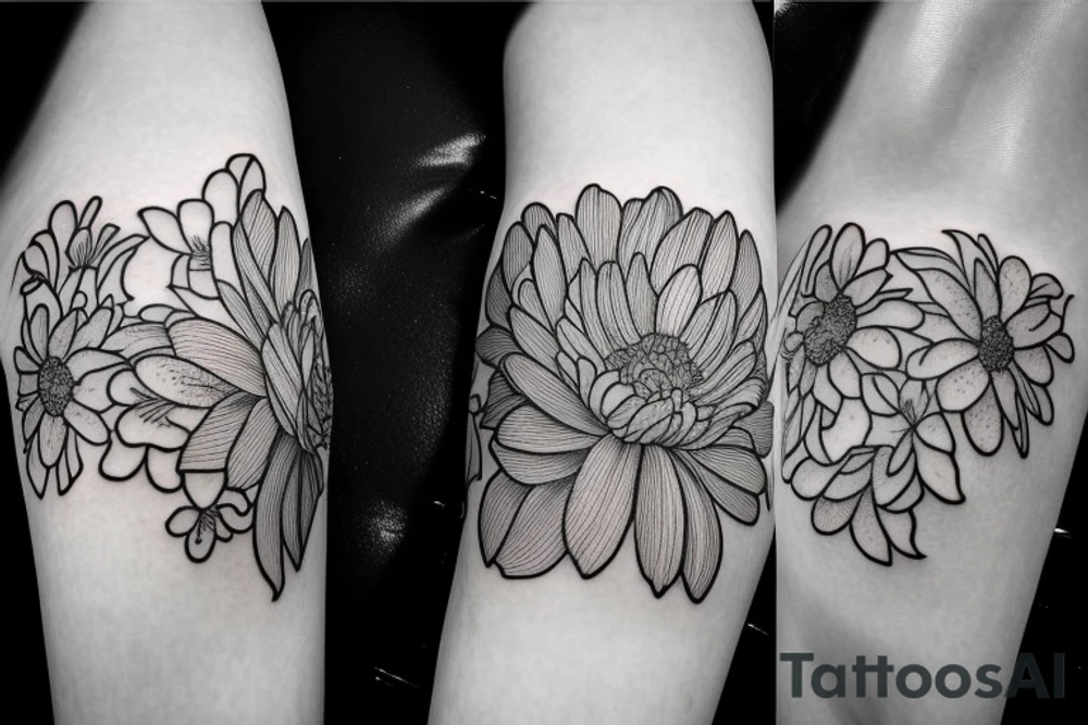 Narcissus and chrysanthemum simple strand flower bouquet tattoo idea