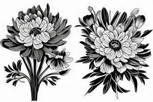 Narcissus and chrysanthemum layered bouquet tattoo idea
