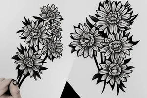 Narcissus and chrysanthemum layered bouquet tattoo idea