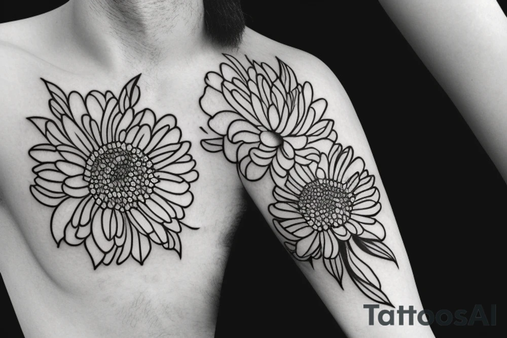 Narcissus and chrysanthemum layered bouquet tattoo idea