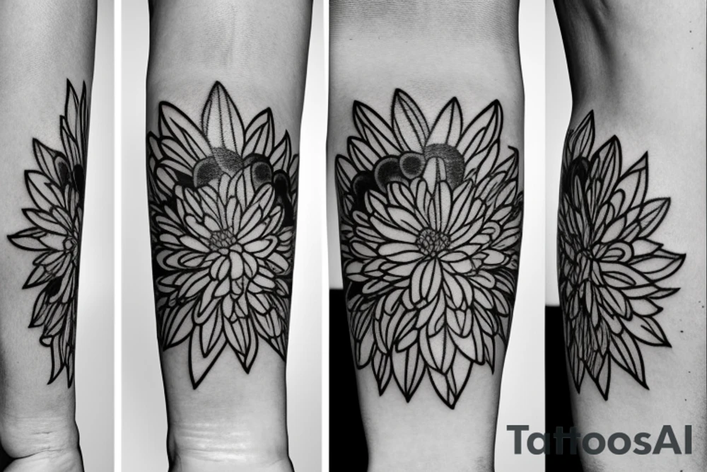 Narcissus and chrysanthemum layered bouquet tattoo idea