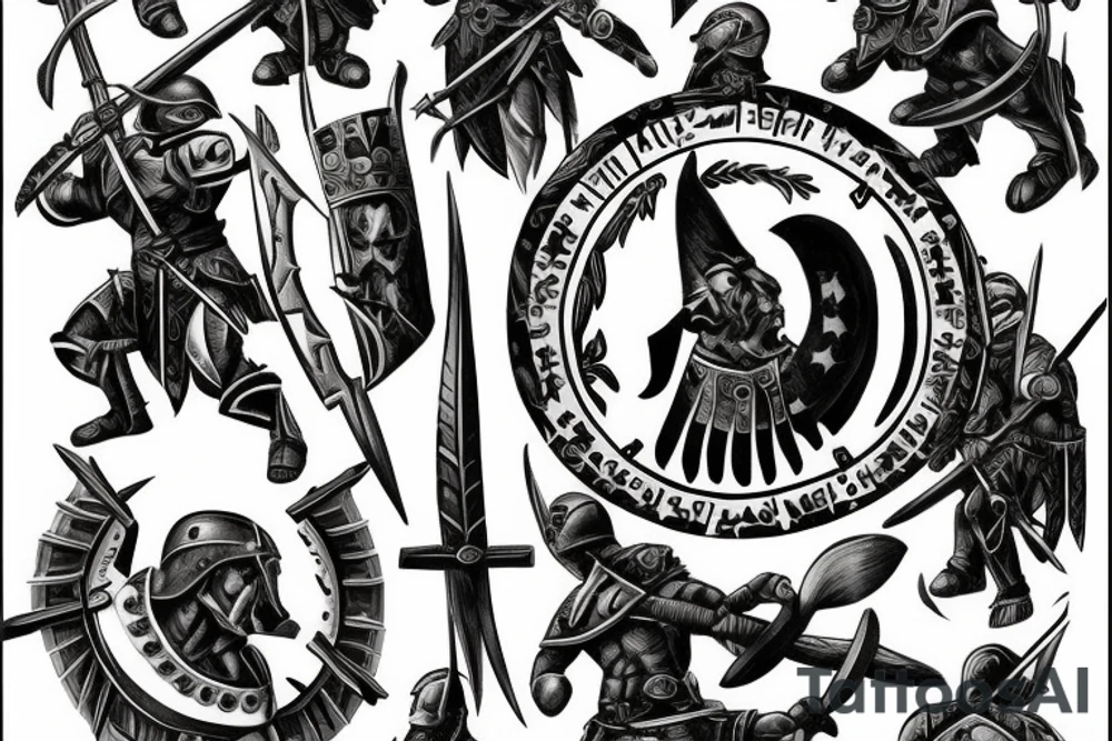 spartan defending with shield and spear tattoo idea