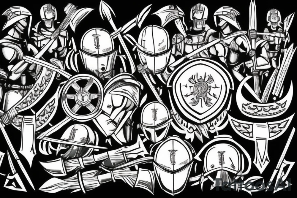 spartan defending with shield and spear tattoo idea