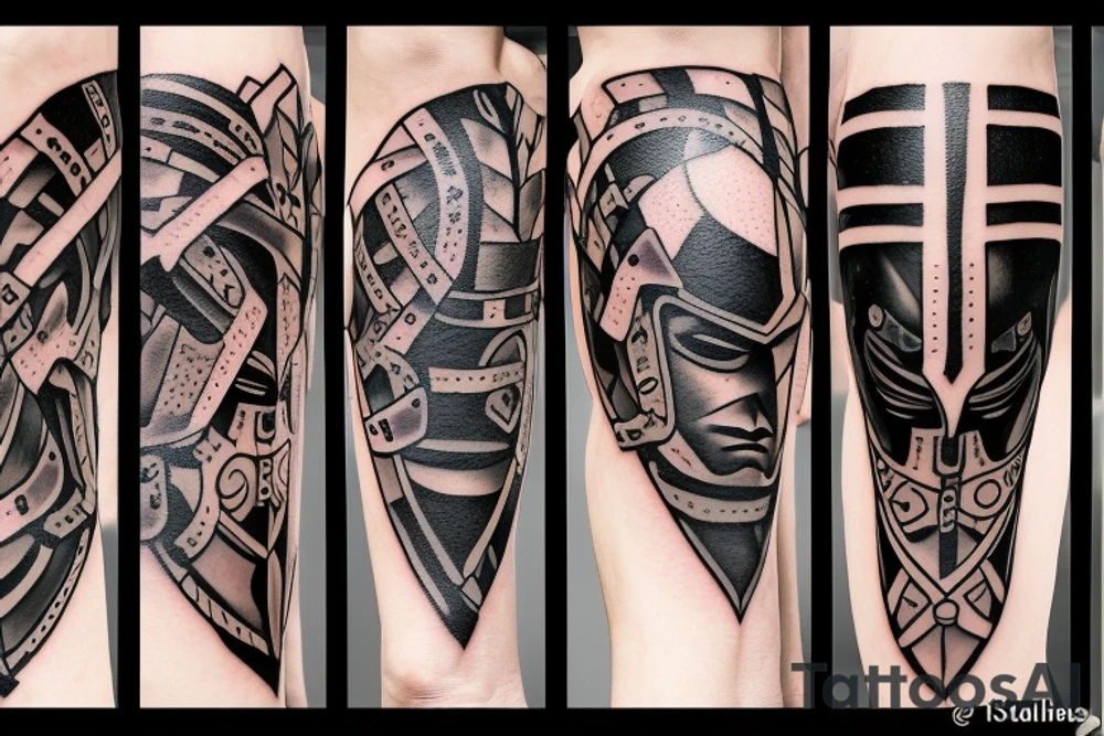 spartan defending with shield and spear tattoo calf tattoo idea