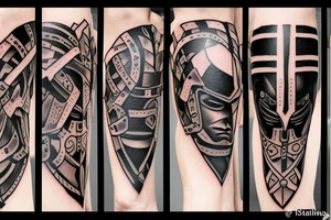 spartan defending with shield and spear tattoo calf tattoo idea