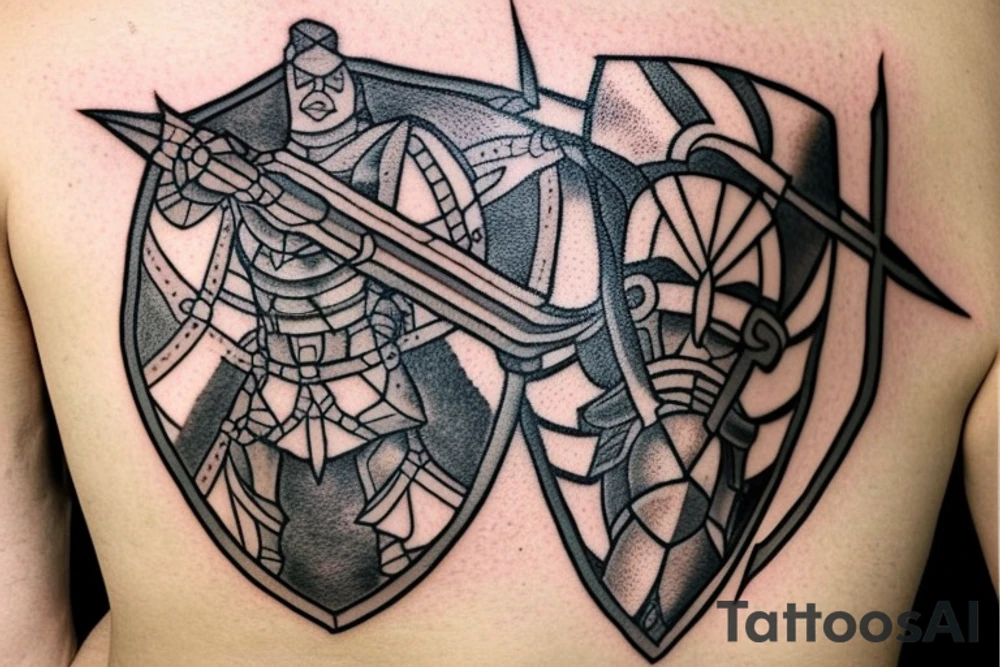 spartan defending with shield and spear tattoo calf tattoo idea