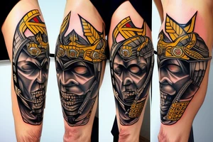 spartan defending with shield and spear tattoo calf tattoo idea