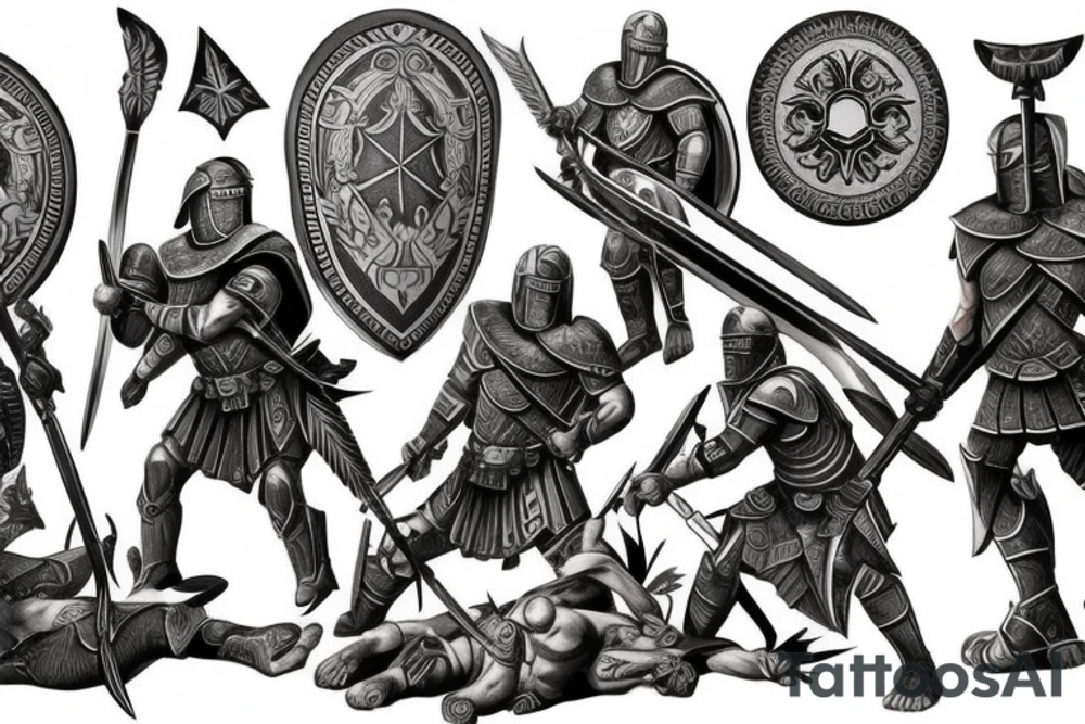 spartan defending with shield and spear tattoo calf tattoo idea