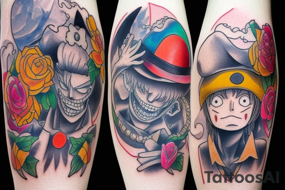 one piece leg tattoo tattoo idea
