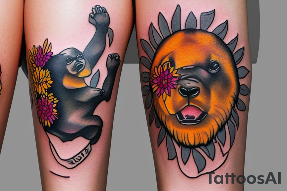 sun bear leg tattoo tattoo idea