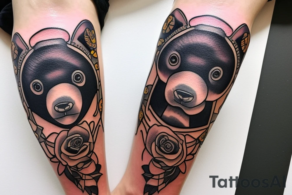 sun bear leg tattoo tattoo idea