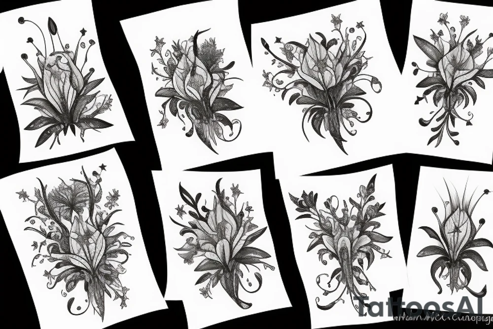 lion with stargazer lilies tattoo idea