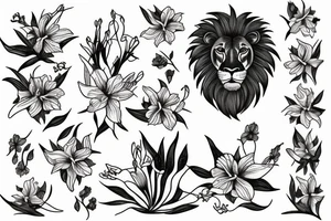 lion with stargazer lilies tattoo idea