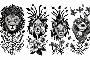 lion with stargazer lilies tattoo idea