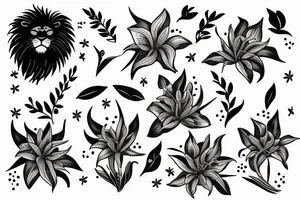 lion with stargazer lilies tattoo idea