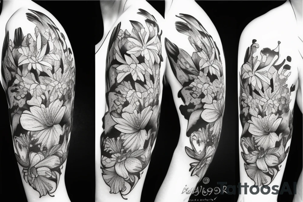 lion with stargazer lilies tattoo idea